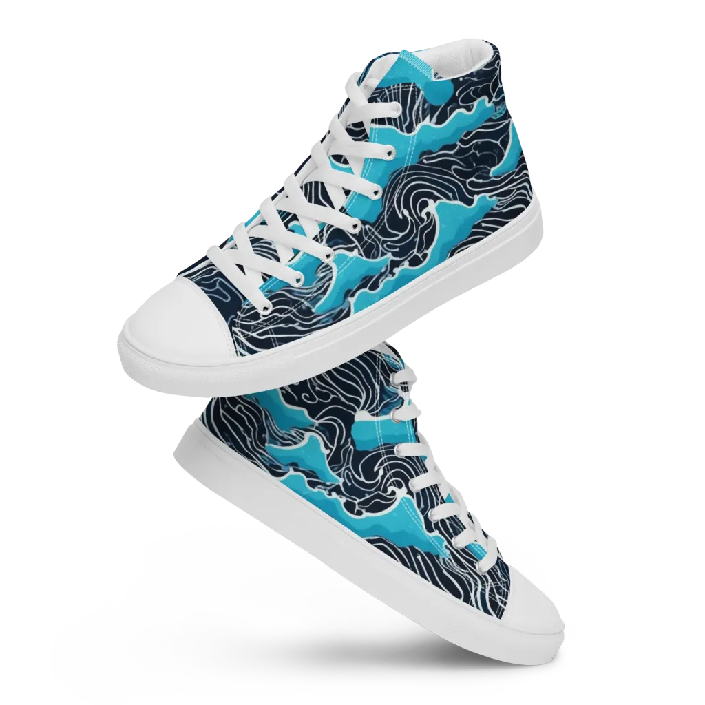 Azure Undertow on Women's High Top Canvas Shoes — Front