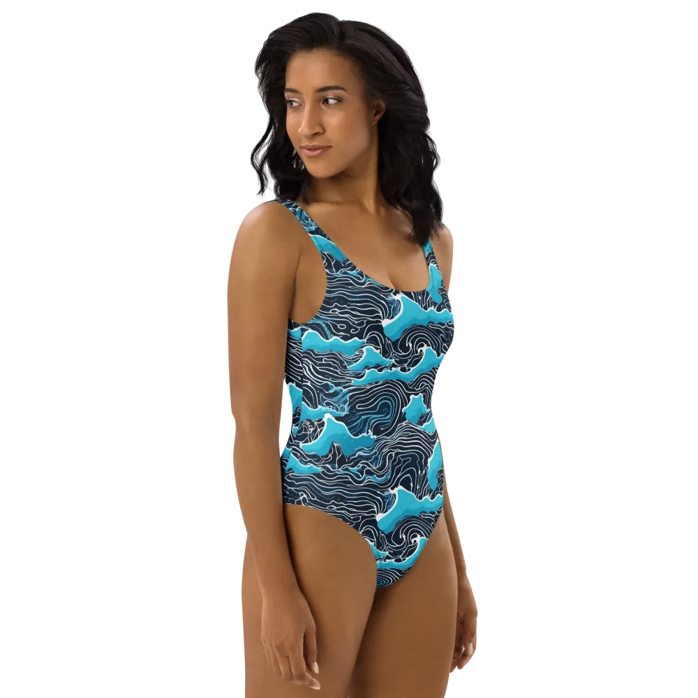 Azure Undertow on One-Piece Swimsuit — Right