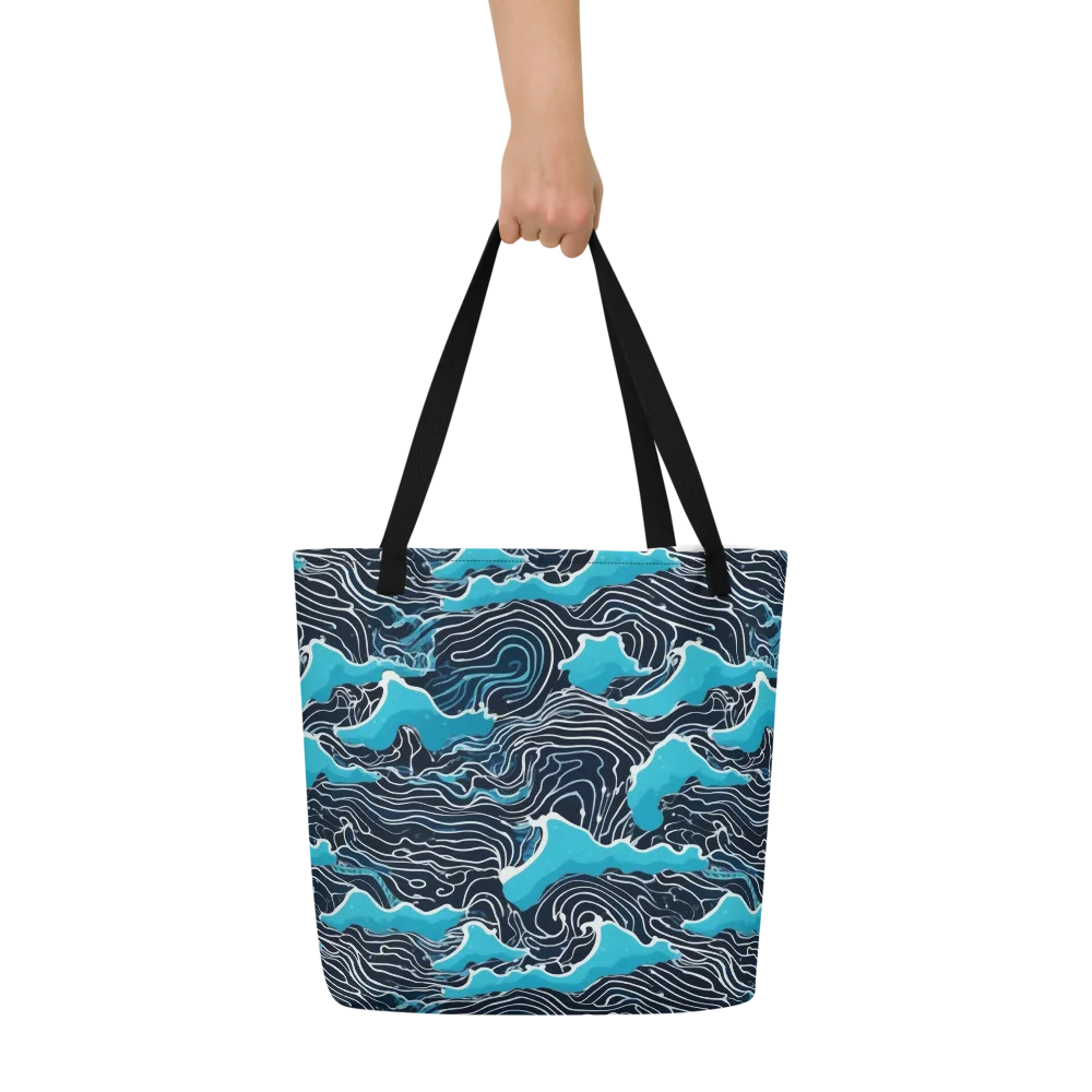 Azure Undertow on Large Tote Bag W/ Pocket — Front