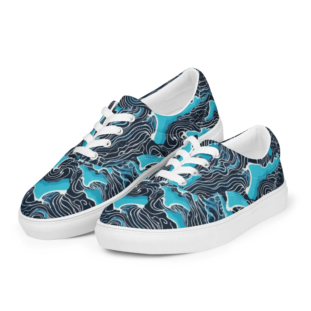 Azure Undertow on Men's Lace-Up Canvas Shoes — Left Front