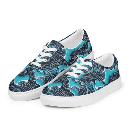 Azure Undertow on a Men's Lace-Up Canvas Shoes