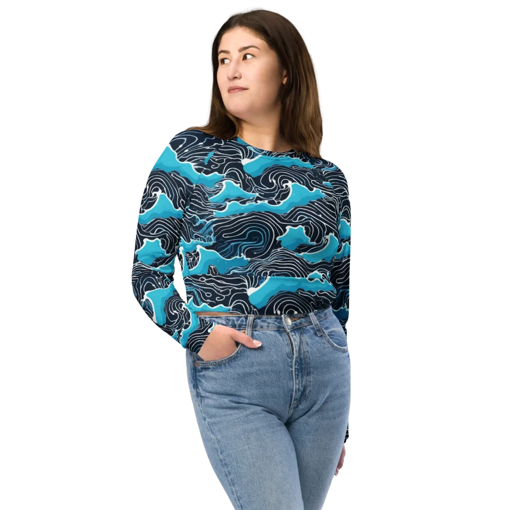 Azure Undertow on Long Sleeve Crop Top — Front