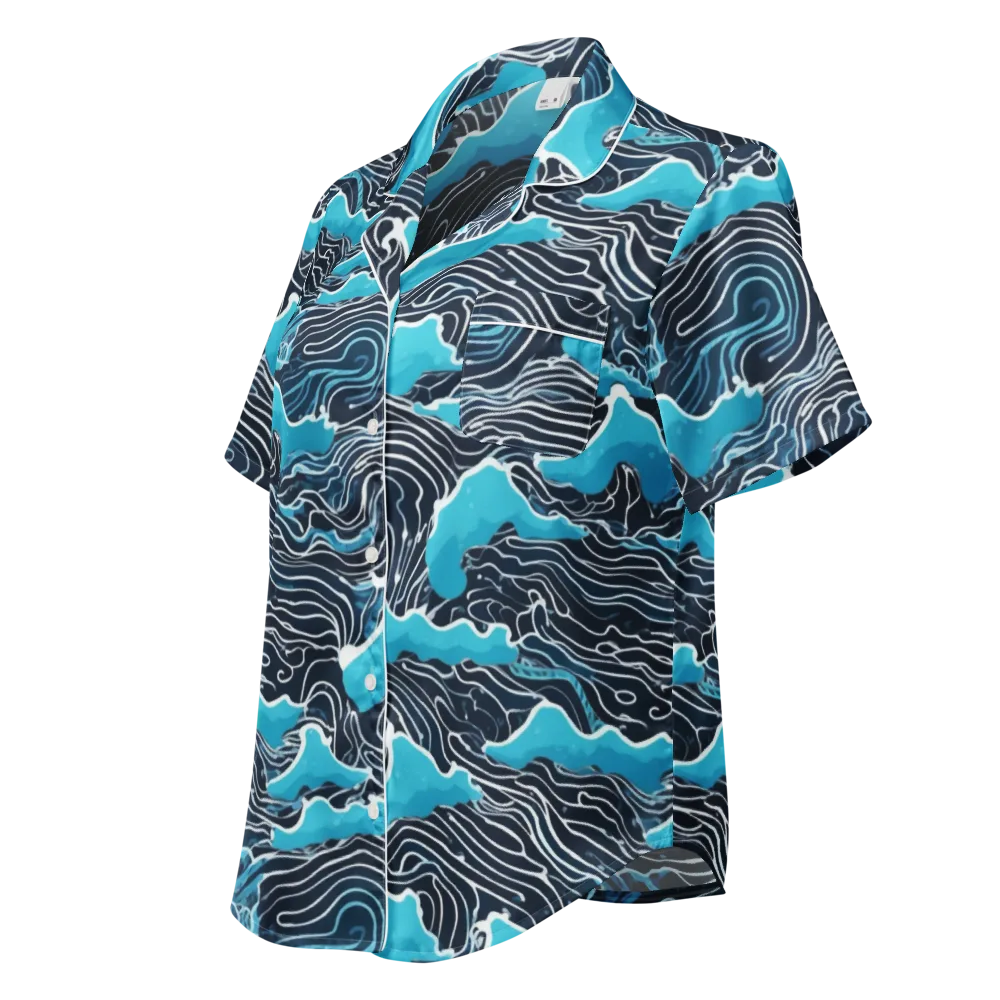 Azure Undertow on Women's Short Sleeve Pajama Top — Left Front