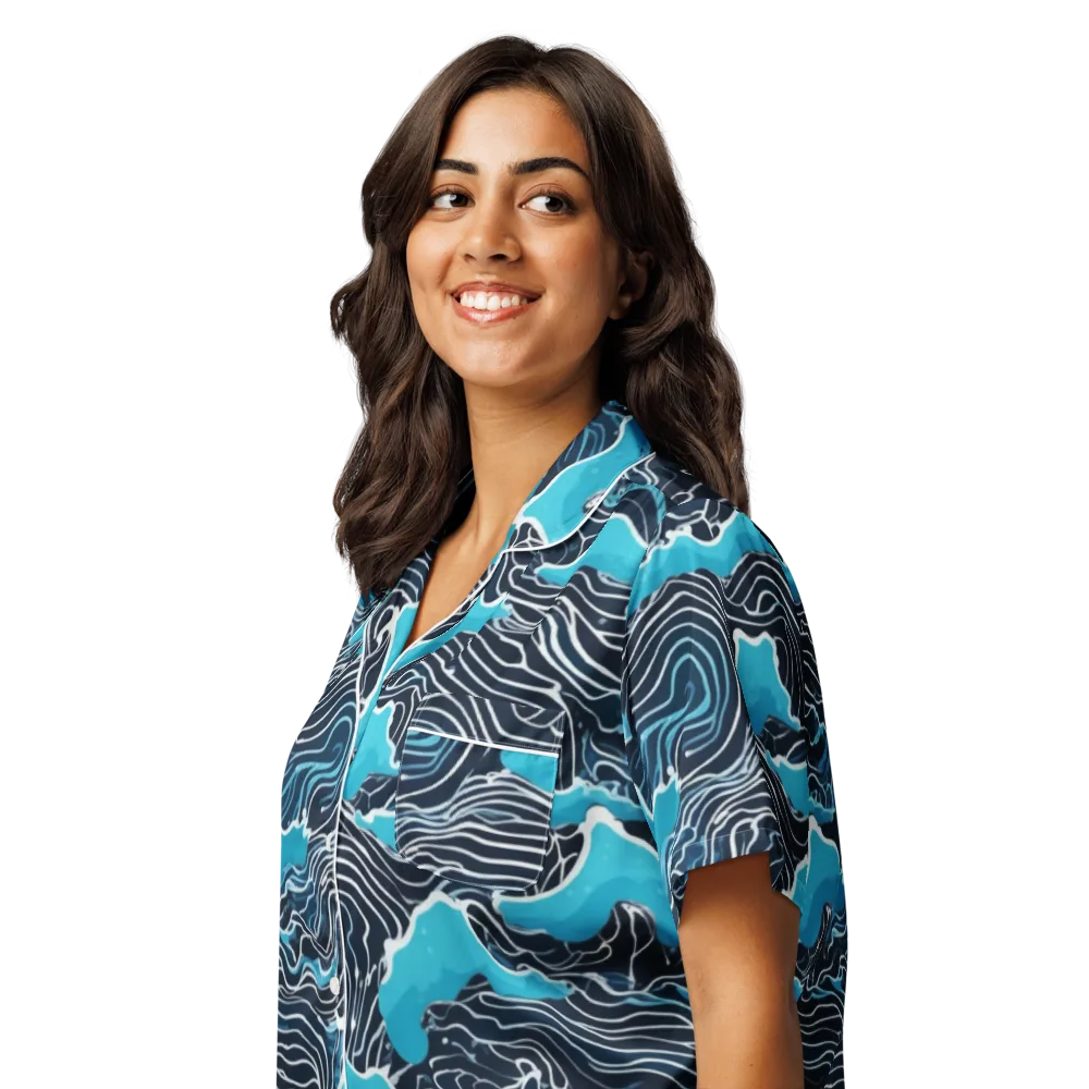 Azure Undertow on Women's Short Sleeve Pajama Top — Left Front