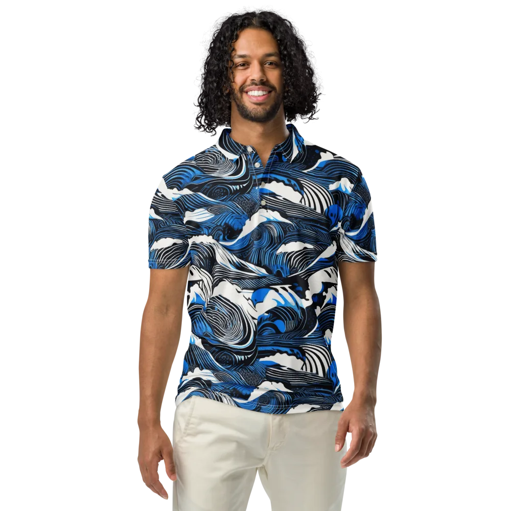 Cobalt Undertow on Men's Slim Fit Polo Shirt — Front