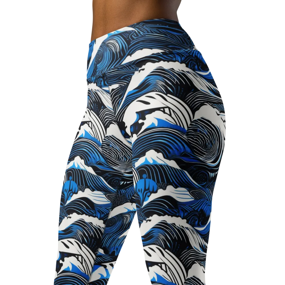 Cobalt Undertow on Yoga Leggings — Left Front