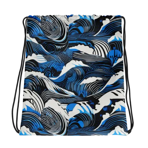 Cobalt Undertow on a Drawstring Bag