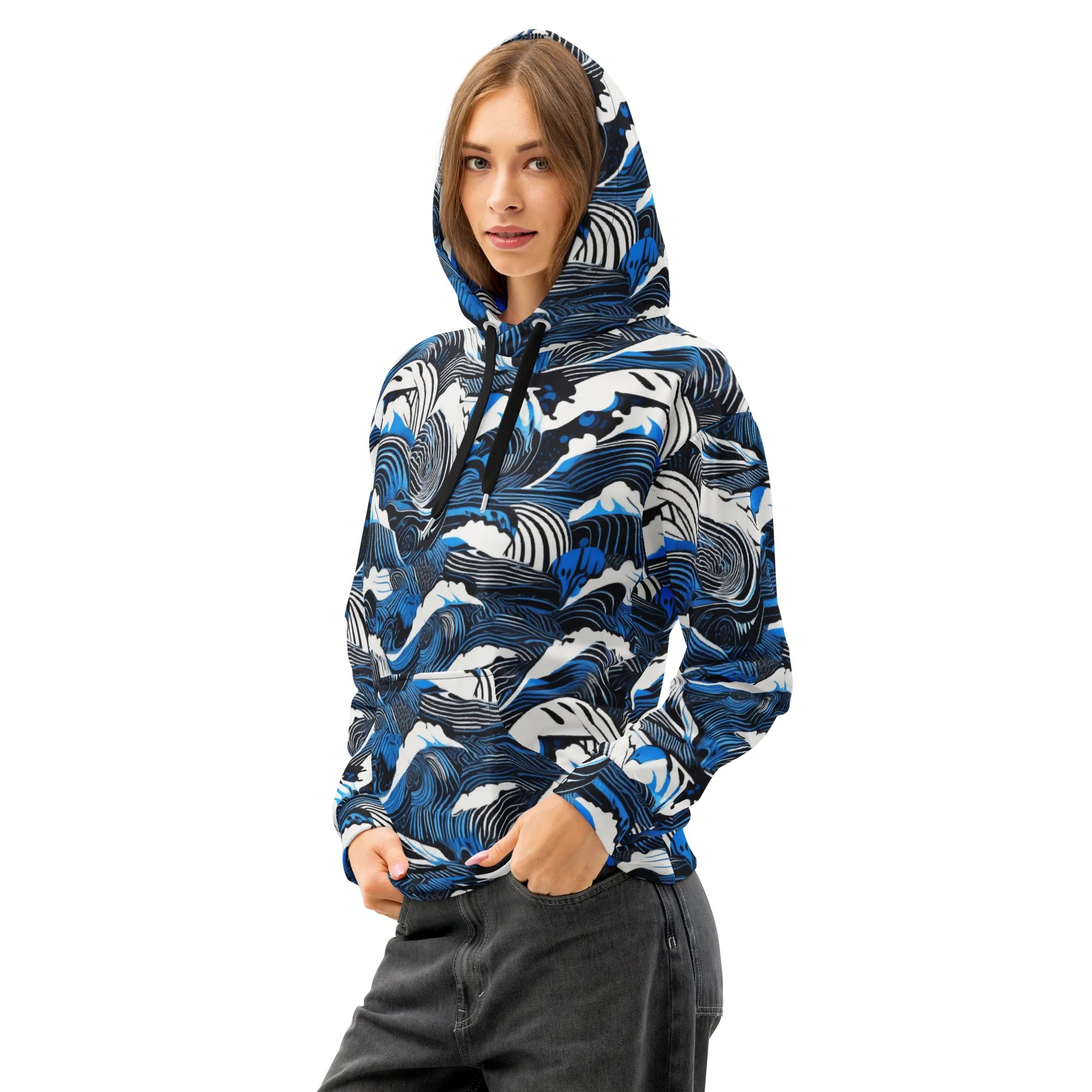 Cobalt Undertow on Cotton Hoodie — Left Front