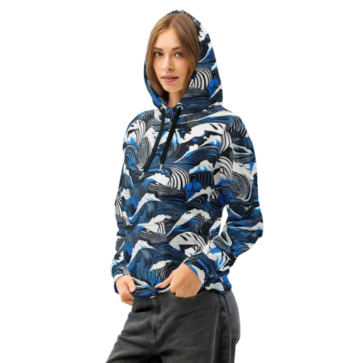 Cobalt Undertow on a Cotton Hoodie