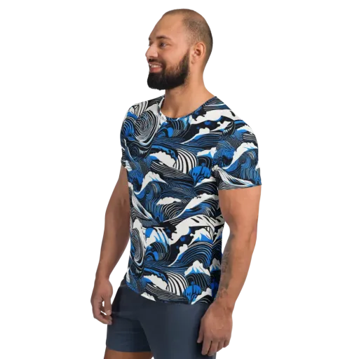 Cobalt Undertow on a Men's Athletic T-Shirt