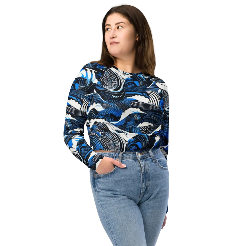 Cobalt Undertow on Long Sleeve Crop Top — Front