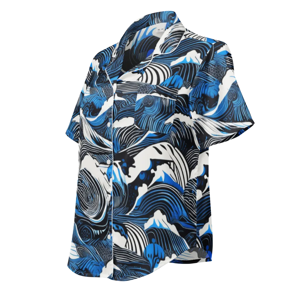 Cobalt Undertow on Women's Short Sleeve Pajama Top — Left Front