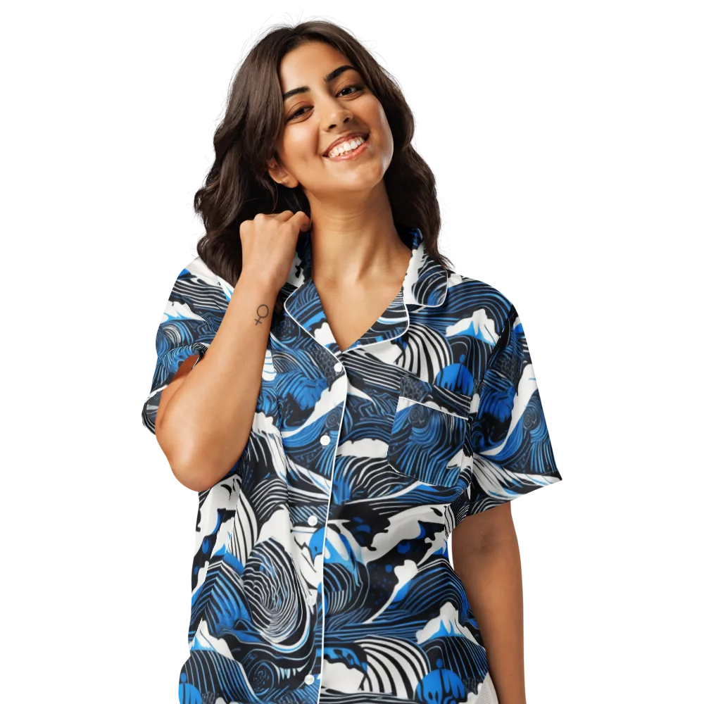 Cobalt Undertow on Women's Short Sleeve Pajama Top — Front