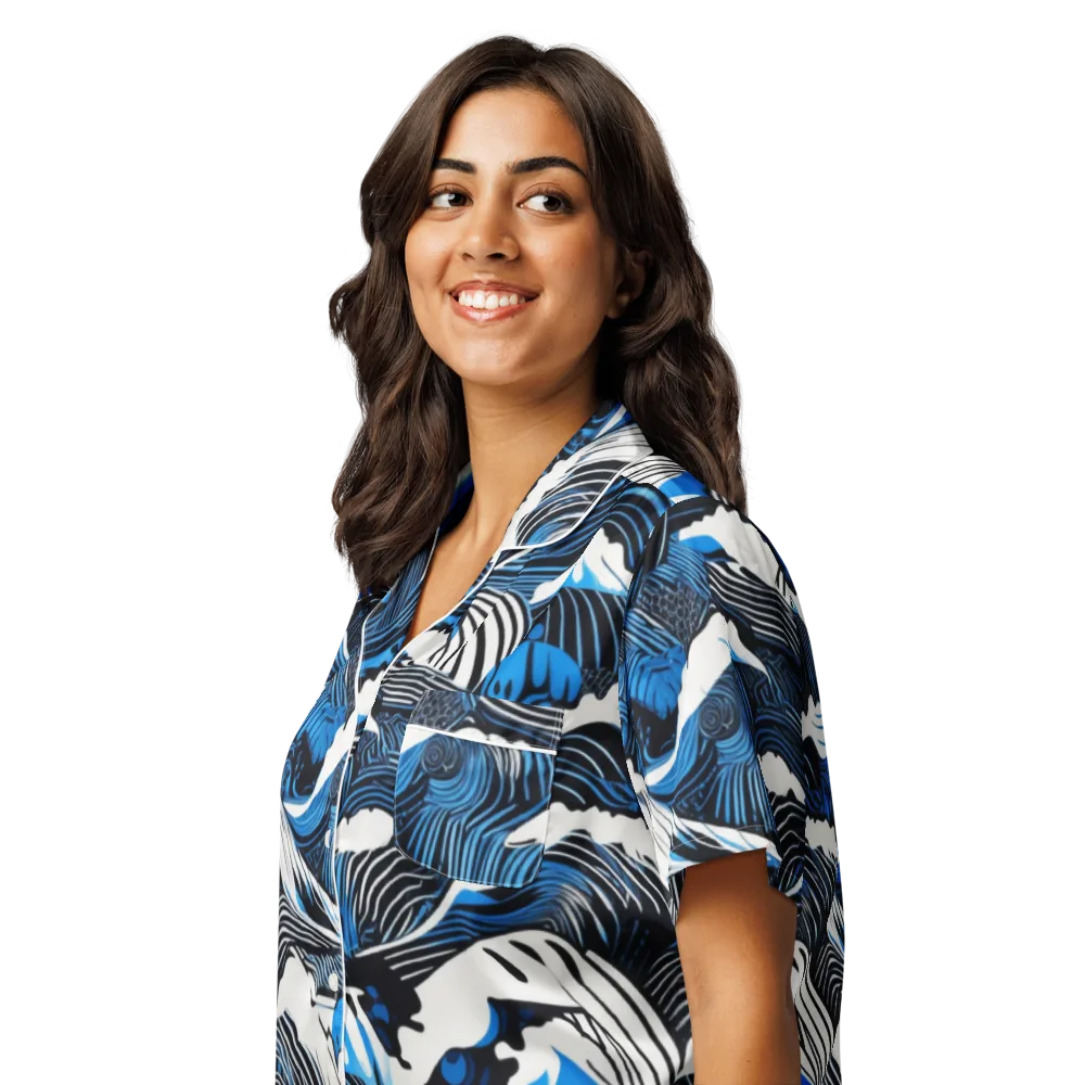 Cobalt Undertow on Women's Short Sleeve Pajama Top — Left Front