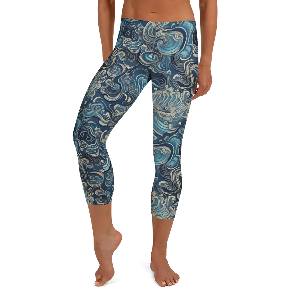 Tidal Arabesque on Capri Leggings — Front