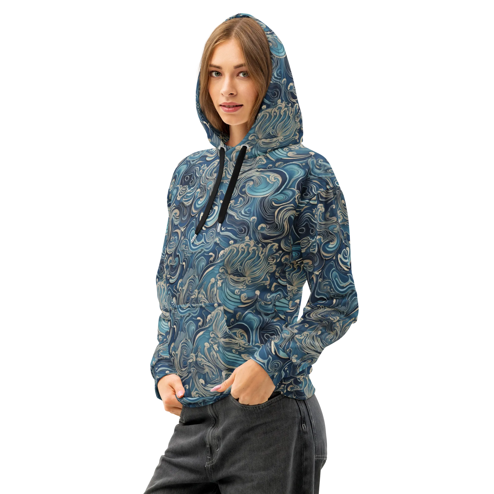 Tidal Arabesque on Cotton Hoodie — Left Front