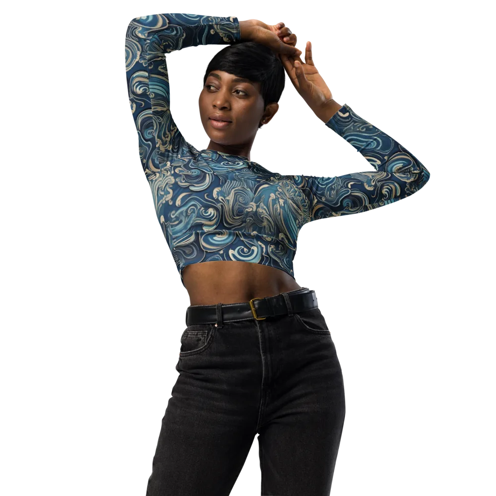 Tidal Arabesque on Long Sleeve Crop Top — Front