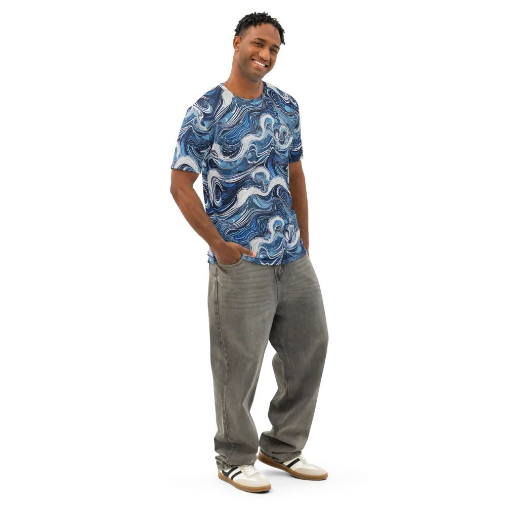 Tidal Marble on Men's Cotton Crew Neck T-Shirt — Right Front
