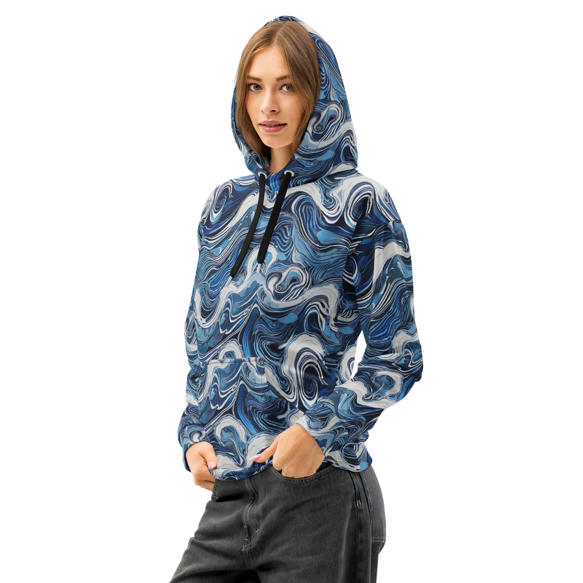 Tidal Marble on Cotton Hoodie — Left Front