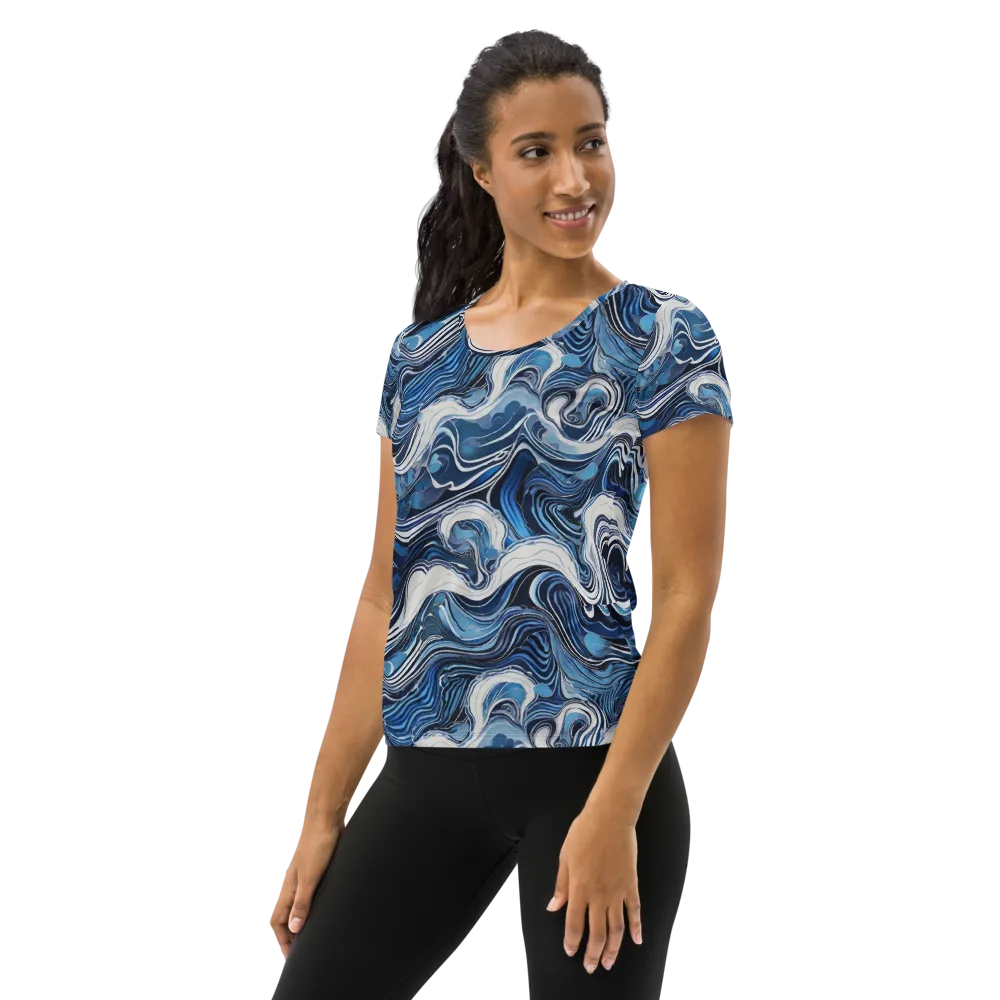 Tidal Marble on Women's Athletic T-Shirt — Left