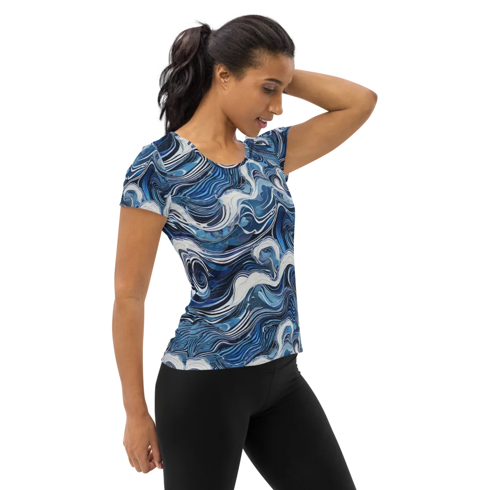 Tidal Marble on Women's Athletic T-Shirt — Right