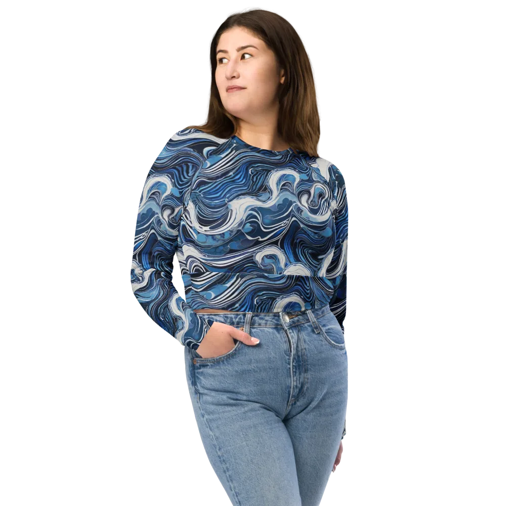 Tidal Marble on Long Sleeve Crop Top — Front