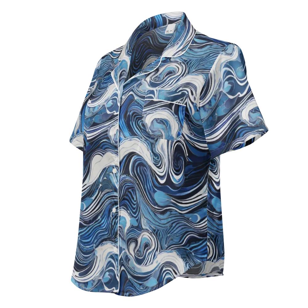 Tidal Marble on Women's Short Sleeve Pajama Top — Left Front