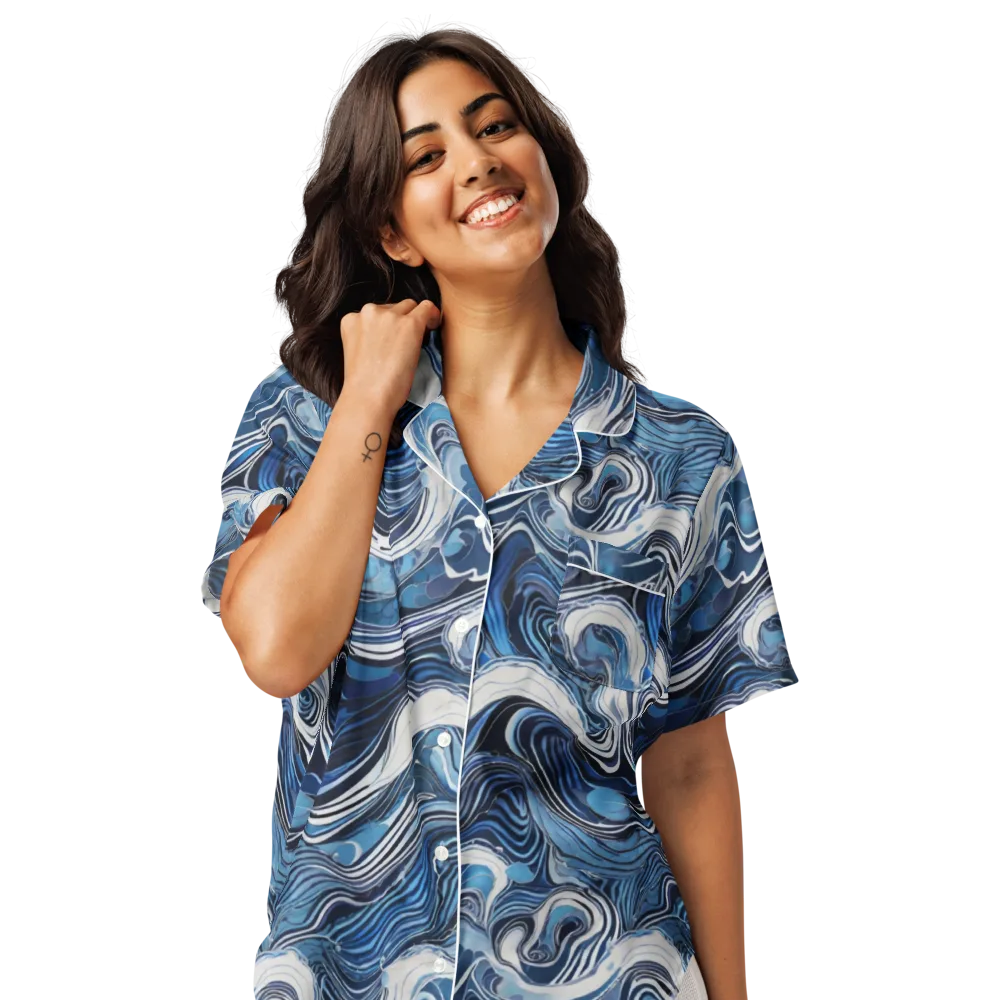 Tidal Marble on Women's Short Sleeve Pajama Top — Front