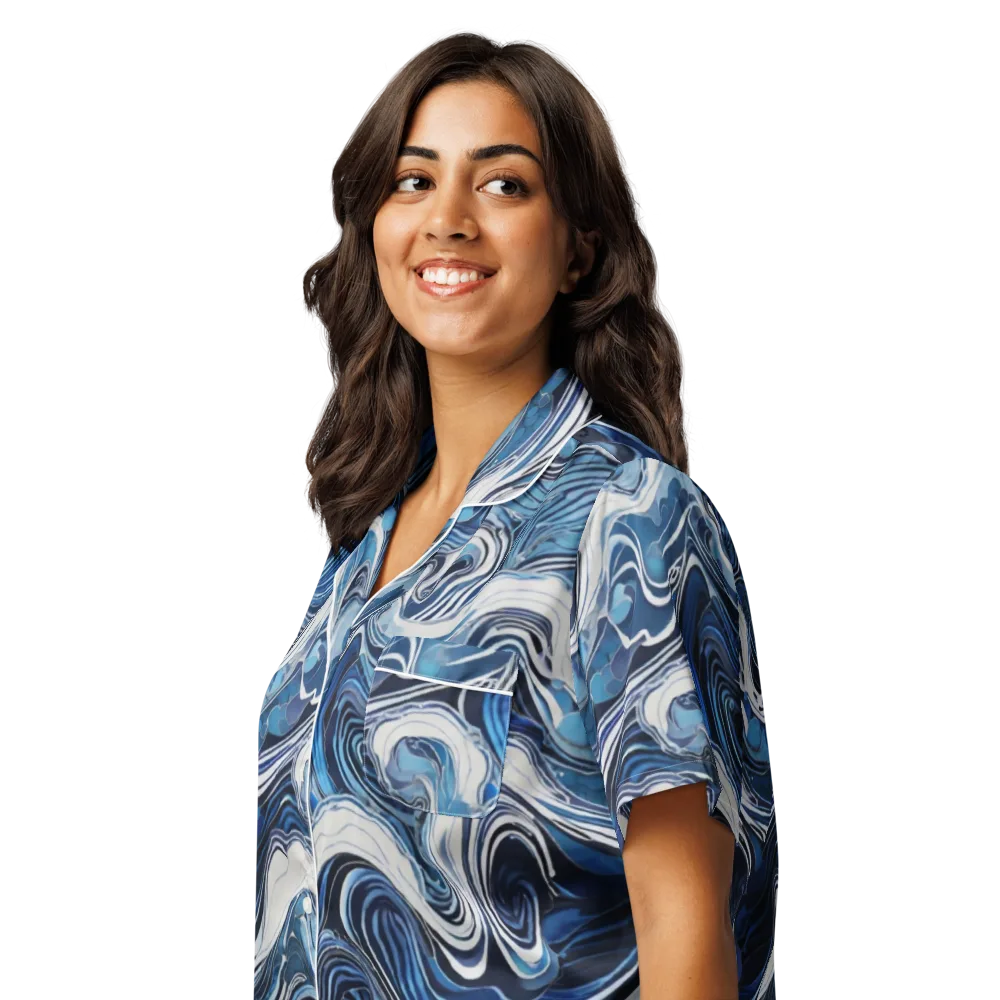 Tidal Marble on Women's Short Sleeve Pajama Top — Left Front