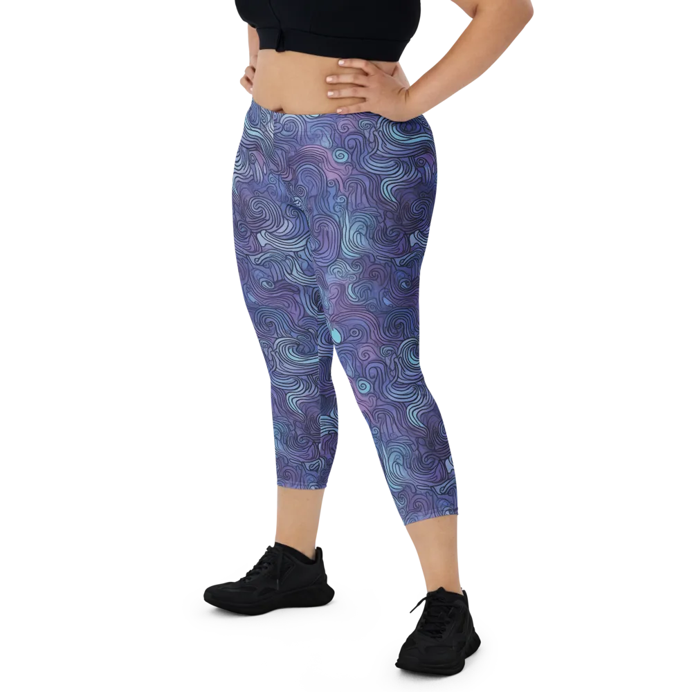 Blue Hour Waves on Capri Leggings — Front