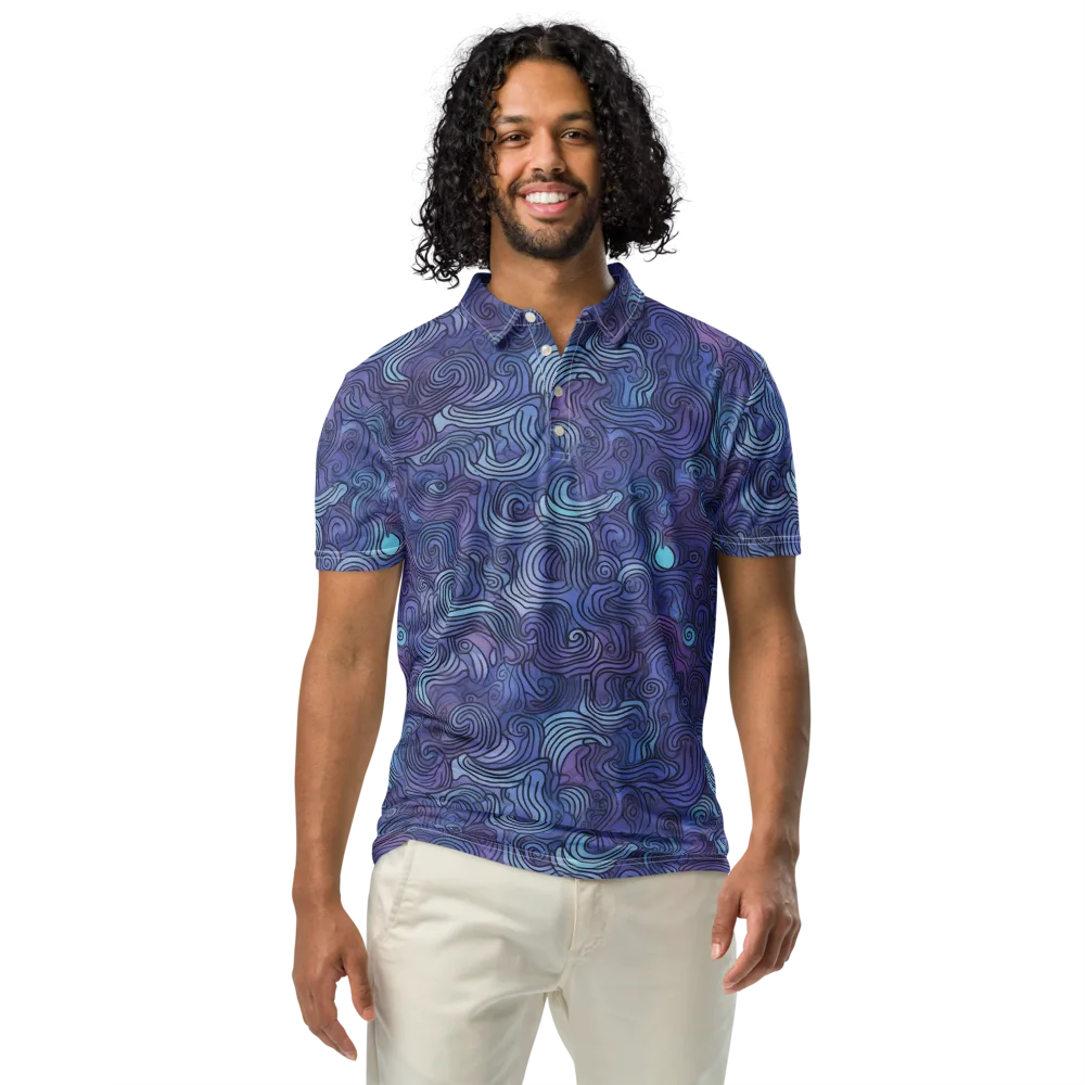 Blue Hour Waves on Men's Slim Fit Polo Shirt — Front