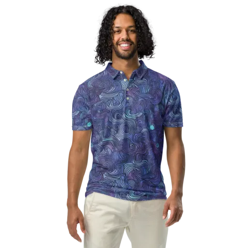 Blue Hour Waves on a Men's Slim Fit Polo Shirt
