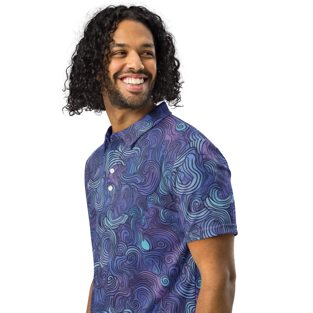 Blue Hour Waves on Men's Slim Fit Polo Shirt — Left Front