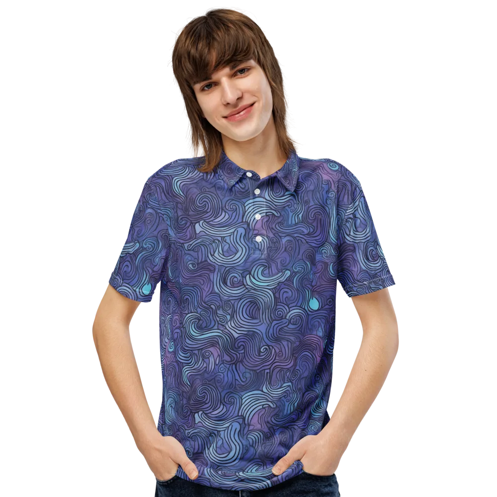 Blue Hour Waves on Men's Slim Fit Polo Shirt — Front