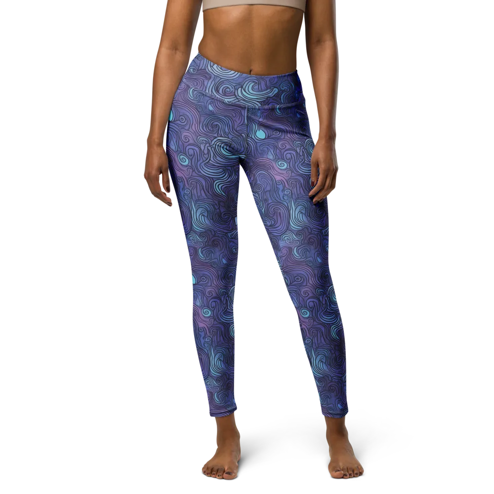 Blue Hour Waves on Yoga Leggings — Front