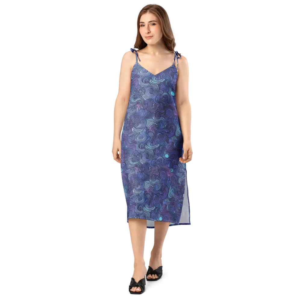 Blue Hour Waves on Slip Dress — Front