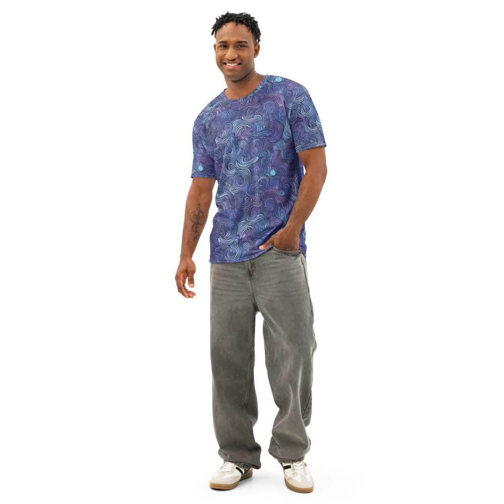 Blue Hour Waves on Men's Cotton Crew Neck T-Shirt — Front