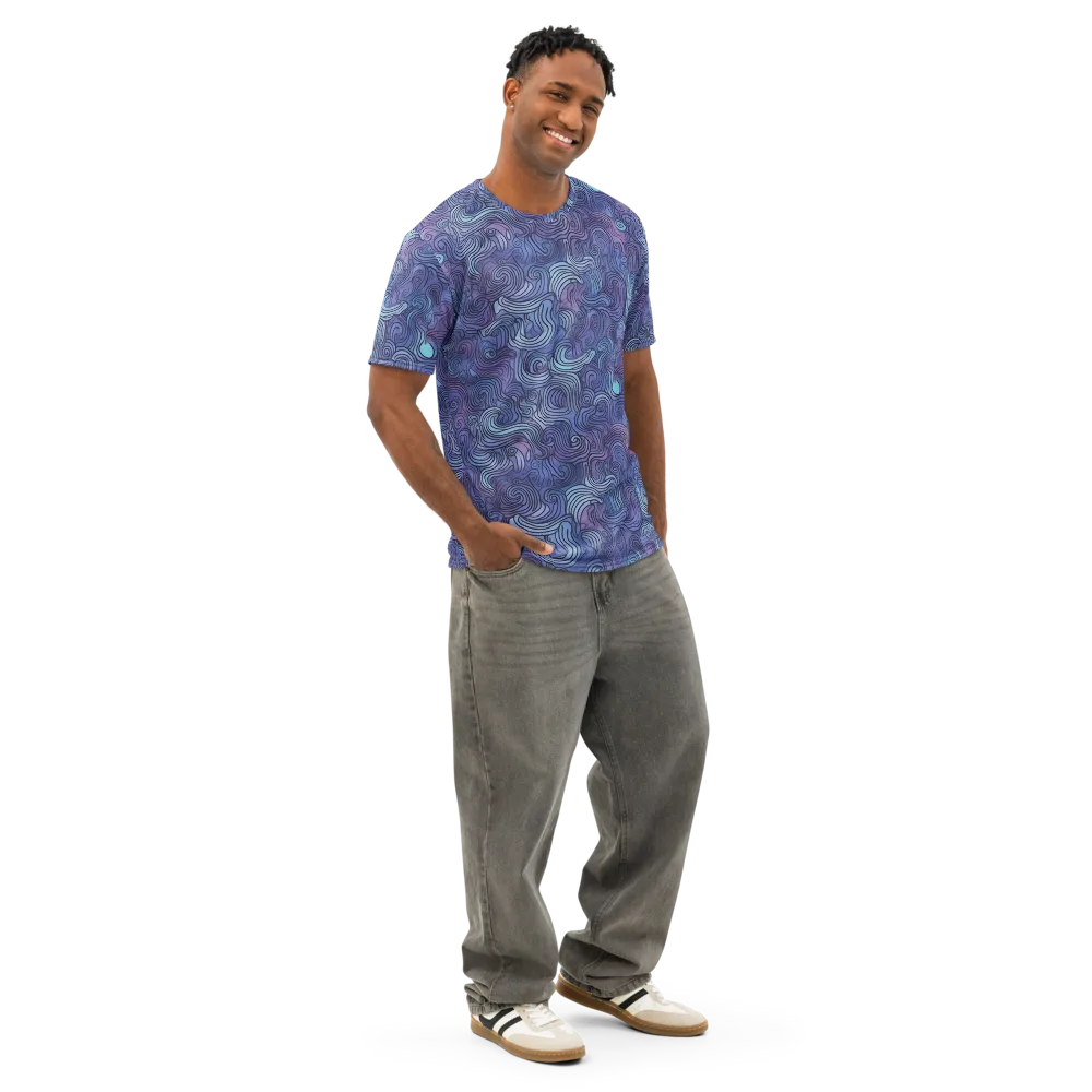 Blue Hour Waves on Men's Cotton Crew Neck T-Shirt — Right Front