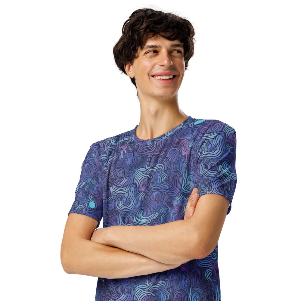 Blue Hour Waves on Men's Crew Neck T-Shirt — Left Front
