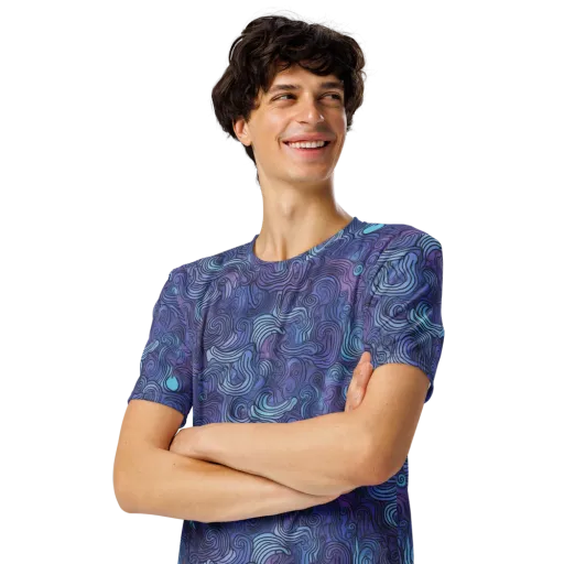 Blue Hour Waves on a Men's Crew Neck T-Shirt