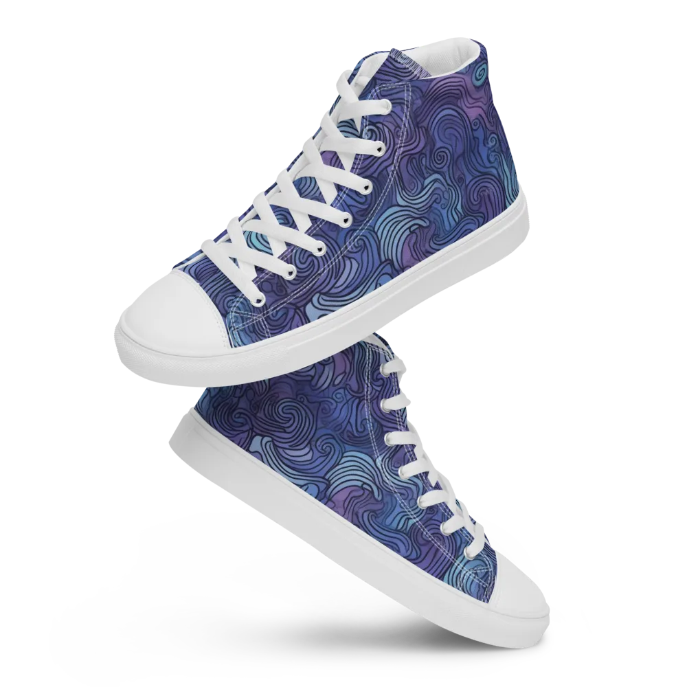 Blue Hour Waves on Men's High Top Canvas Shoes — Front