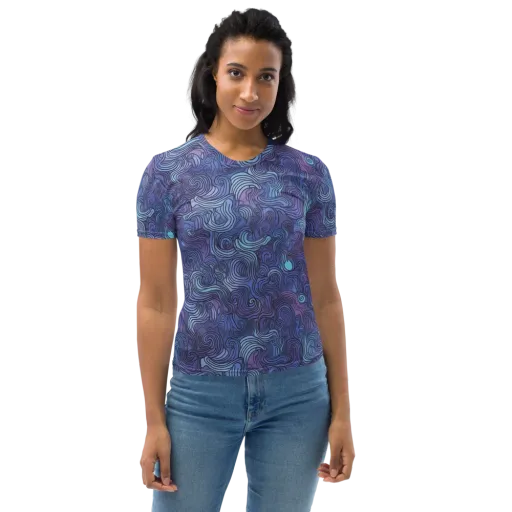 Blue Hour Waves on a Women's Crew Neck T-Shirt