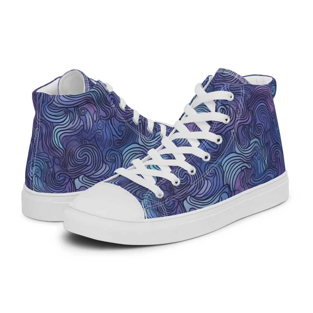 Blue Hour Waves on Women's High Top Canvas Shoes — Left