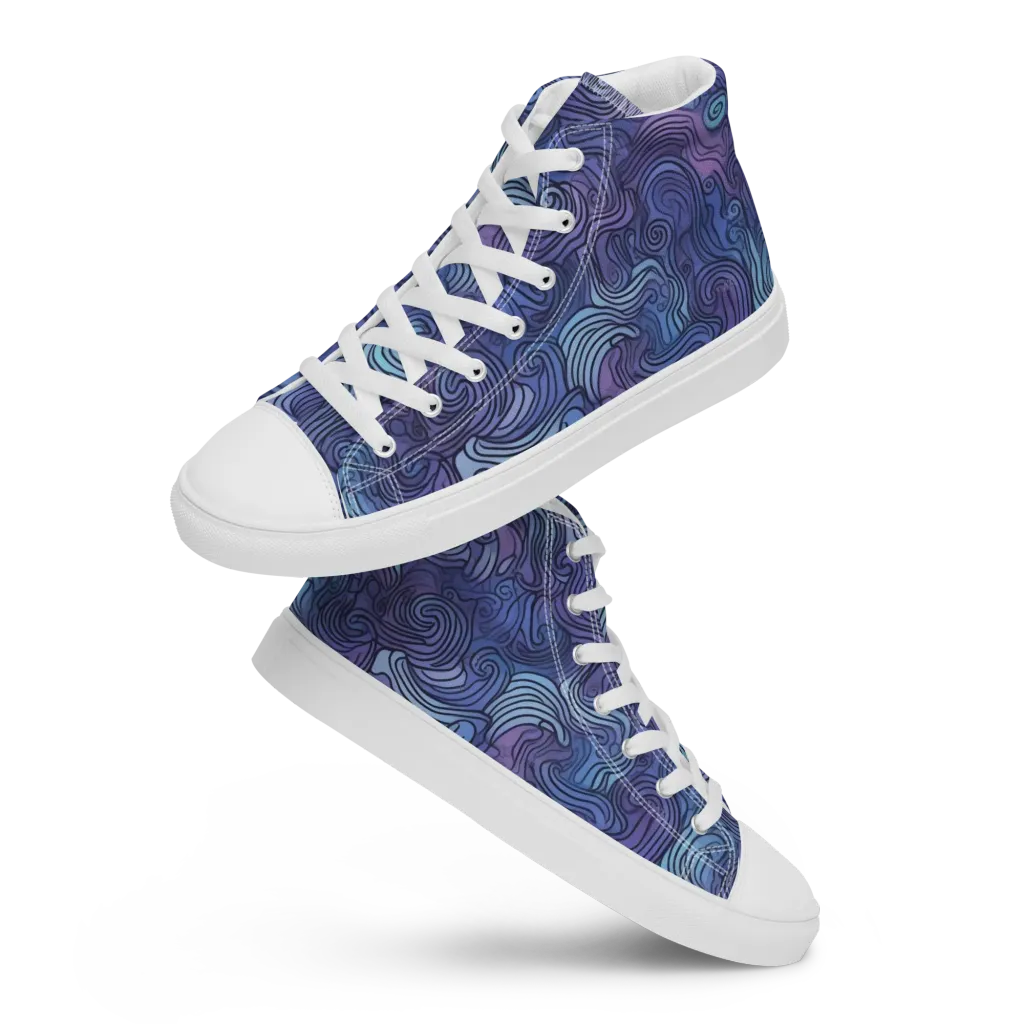 Blue Hour Waves on Women's High Top Canvas Shoes — Front