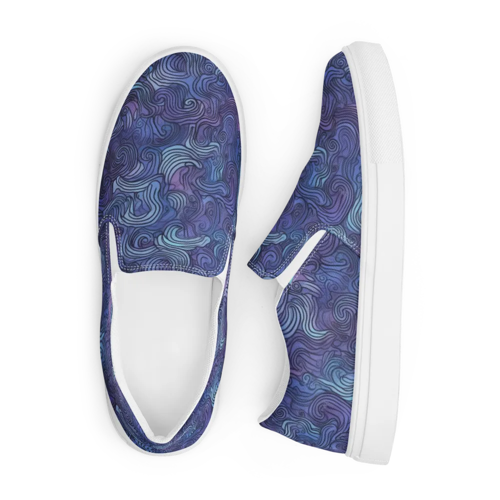 Blue Hour Waves on Men's Slip-On Canvas Shoes — Front