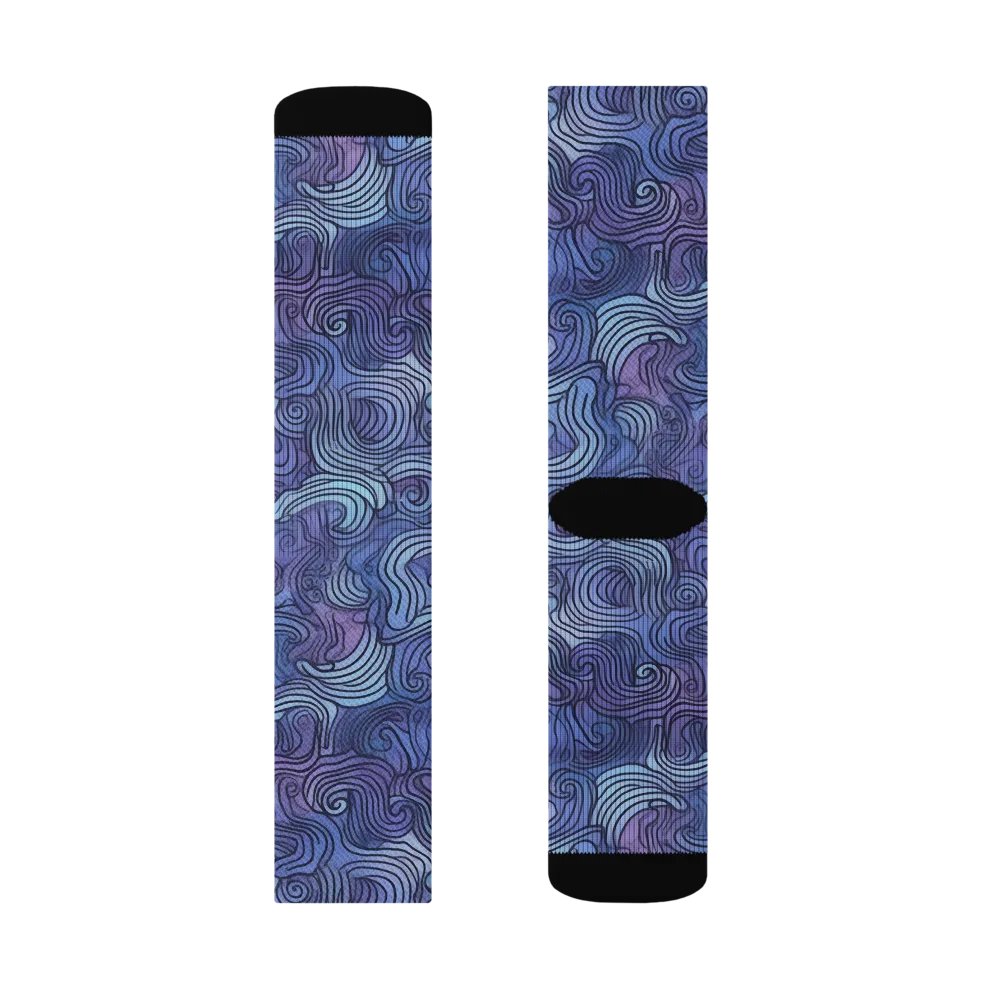 Blue Hour Waves on Socks — Left Sock