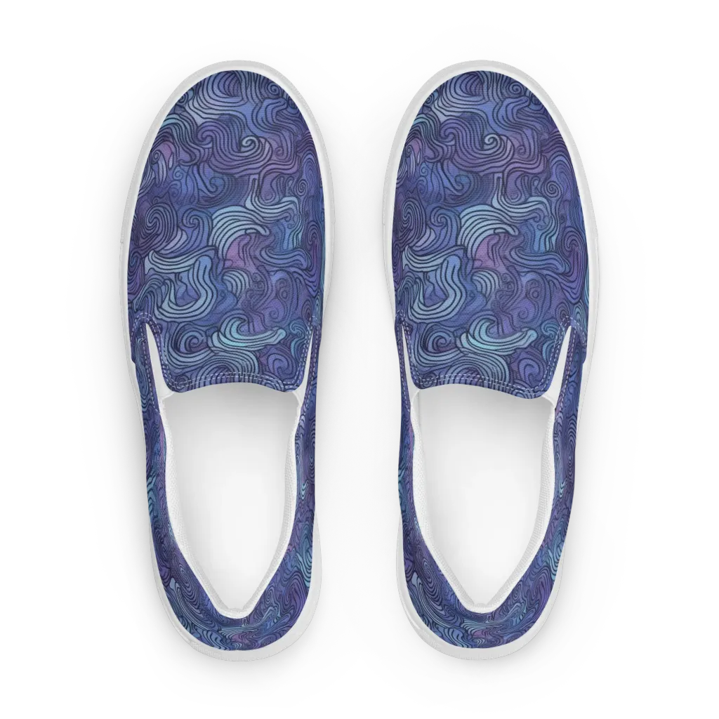 Blue Hour Waves on Women's Slip-On Canvas Shoes — Front