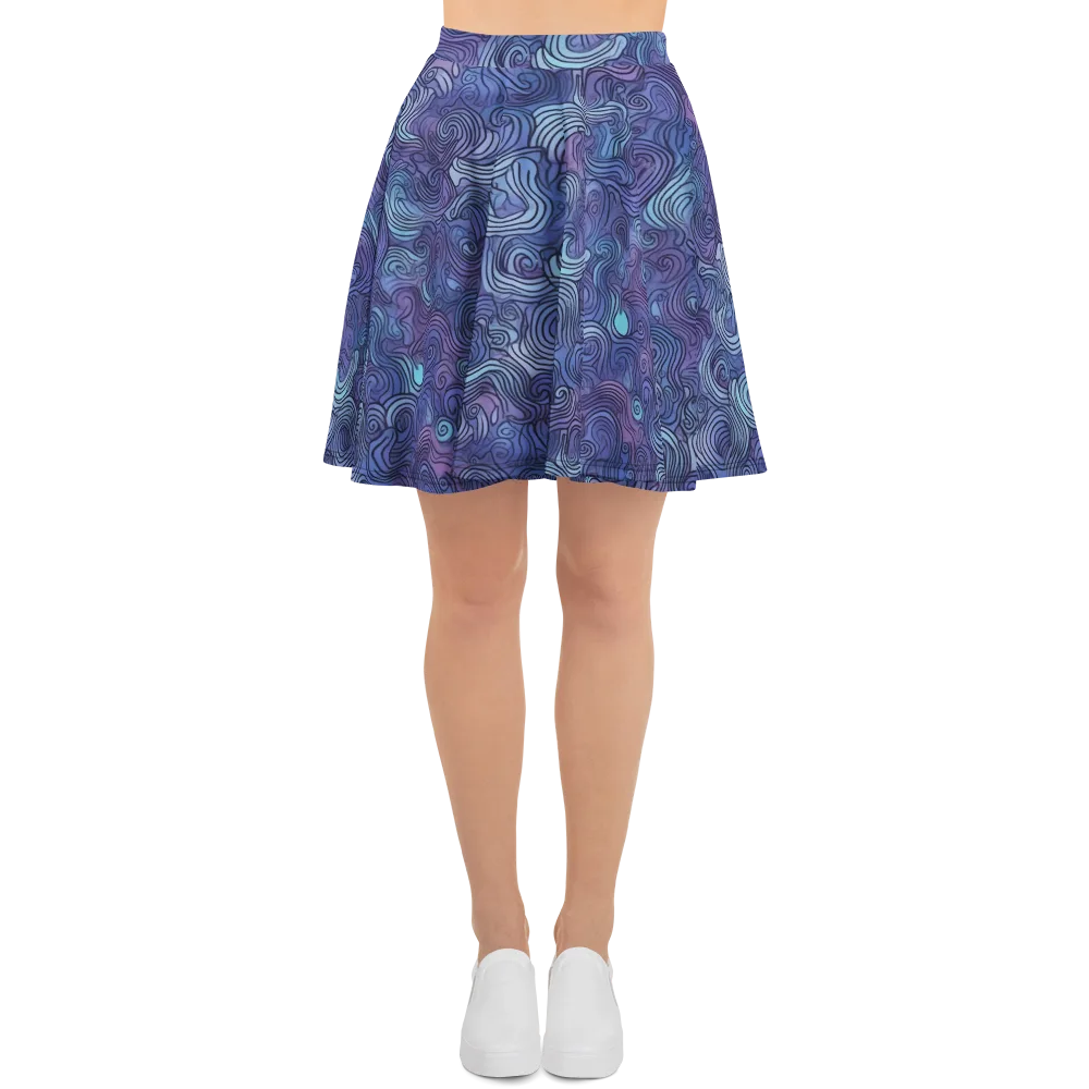 Blue Hour Waves on Skater Skirt — Front