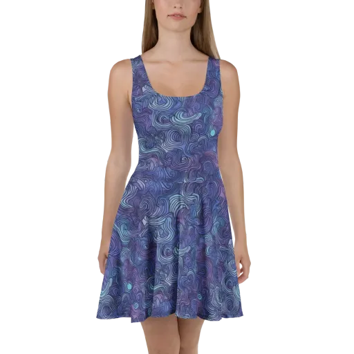 Blue Hour Waves on a Skater Dress