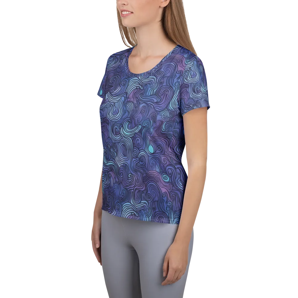 Blue Hour Waves on Women's Athletic T-Shirt — Left